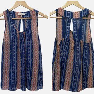 UMGEE Women's Small Blue Pink Halter Sleeveless Casual Sheer Lace Soft Top